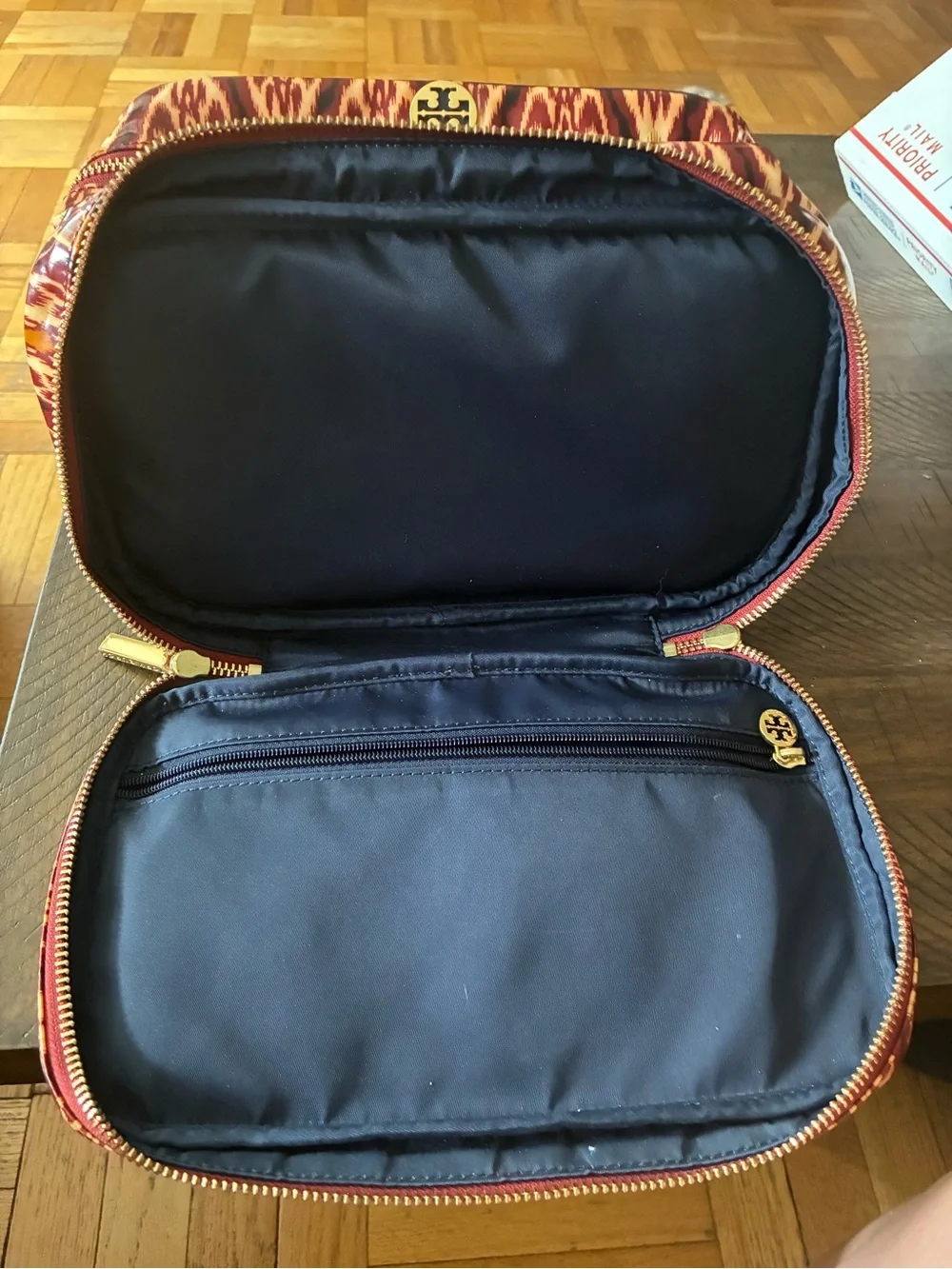 Tory Burch Multicolor Red Ikat Logo Cosmetic Case